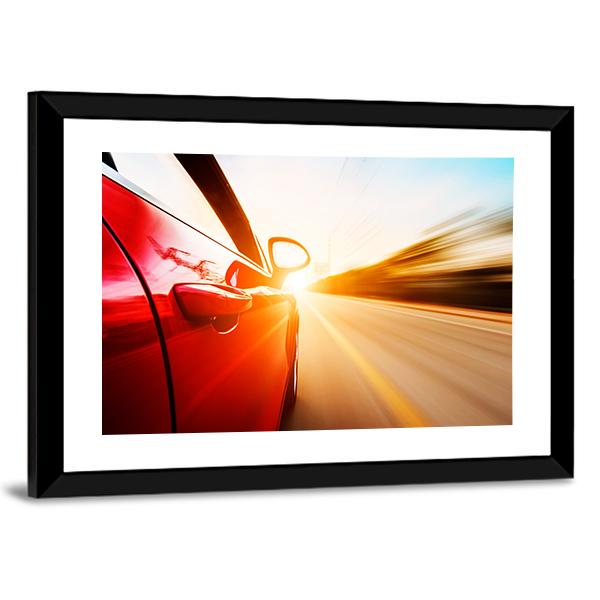 Red Car In High Speed Canvas Wall Art-3 Horizontal-Gallery Wrap-25" x 16"-Tiaracle