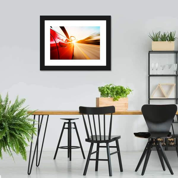 Red Car In High Speed Canvas Wall Art-3 Horizontal-Gallery Wrap-25" x 16"-Tiaracle