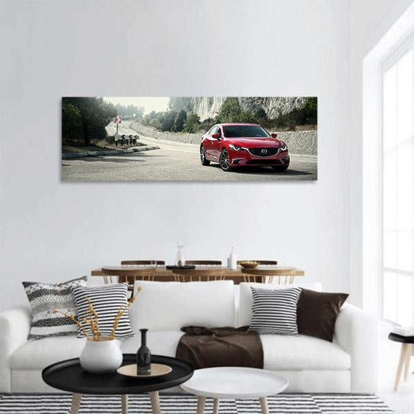 Red Car Mazda On The Road Panoramic Canvas Wall Art-1 Piece-36" x 12"-Tiaracle