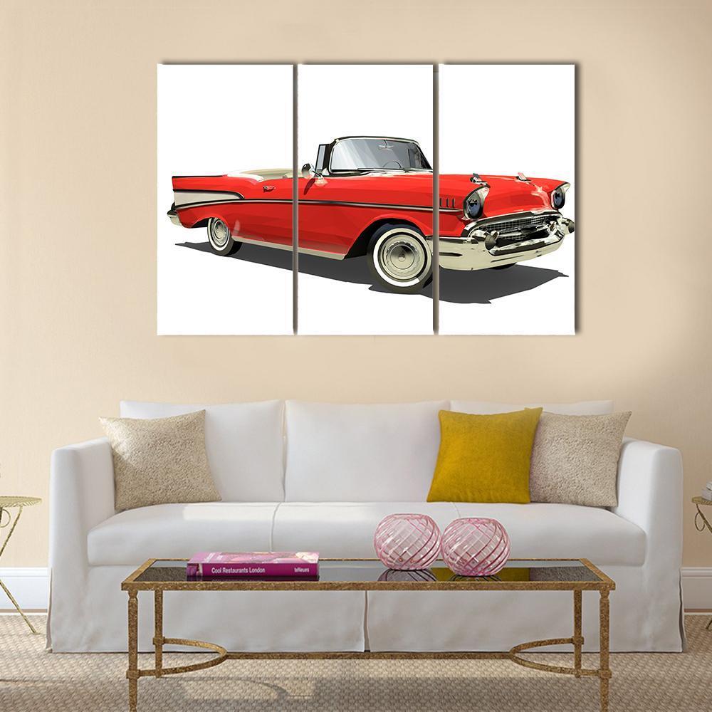 Red Car With An Open Top Canvas Wall Art-3 Horizontal-Gallery Wrap-37" x 24"-Tiaracle