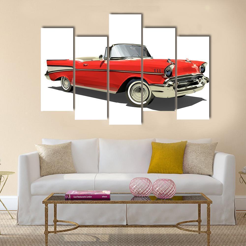 Red Car With An Open Top Canvas Wall Art-5 Pop-Gallery Wrap-47" x 32"-Tiaracle