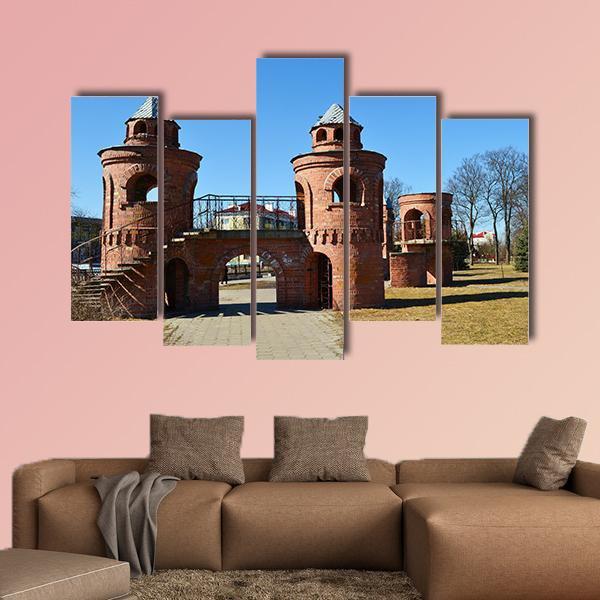 Red Children's Castle In Pinsk Belarus Canvas Wall Art-5 Pop-Gallery Wrap-47" x 32"-Tiaracle