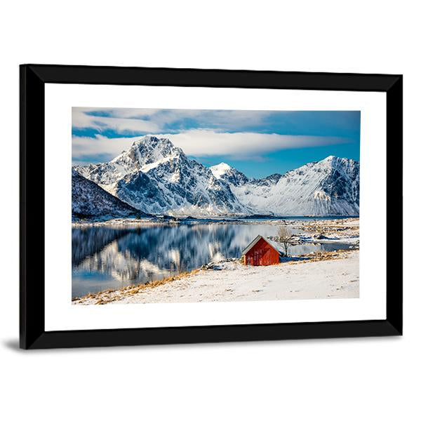 Red Cottage Near The Lake Water Canvas Wall Art-3 Horizontal-Gallery Wrap-25" x 16"-Tiaracle