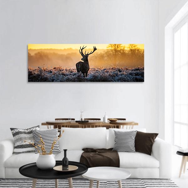 Red Deer in Morning Sun Panoramic Canvas Wall Art-1 Piece-36" x 12"-Tiaracle