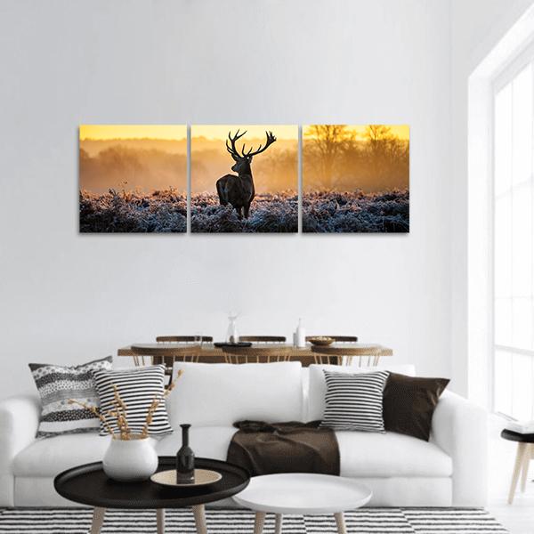 Red Deer in Morning Sun Panoramic Canvas Wall Art-3 Piece-25" x 08"-Tiaracle