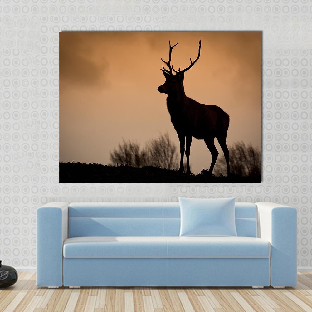 Red Deer Stag Silhouette Canvas Wall Art-1 Piece-Gallery Wrap-48" x 32"-Tiaracle