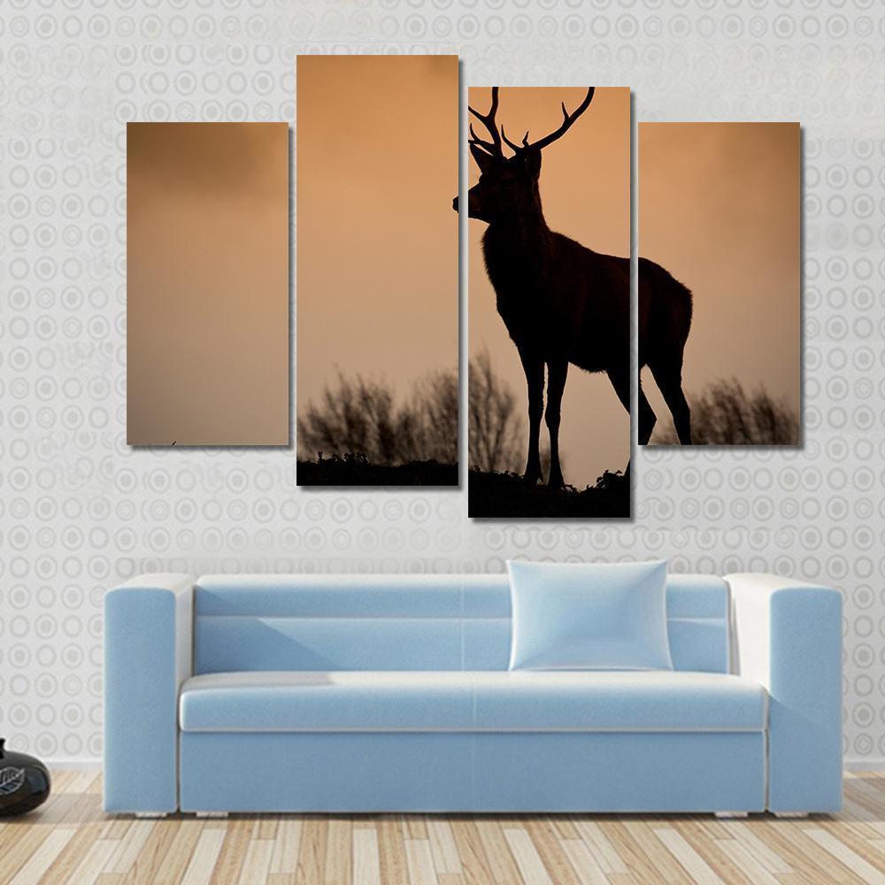 Red Deer Stag Silhouette Canvas Wall Art-1 Piece-Gallery Wrap-48" x 32"-Tiaracle
