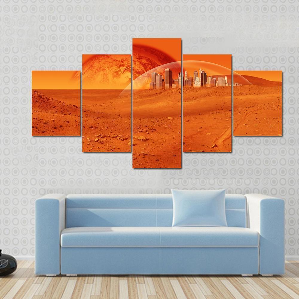 Red Desert Planet Canvas Wall Art-5 Star-Gallery Wrap-62" x 32"-Tiaracle