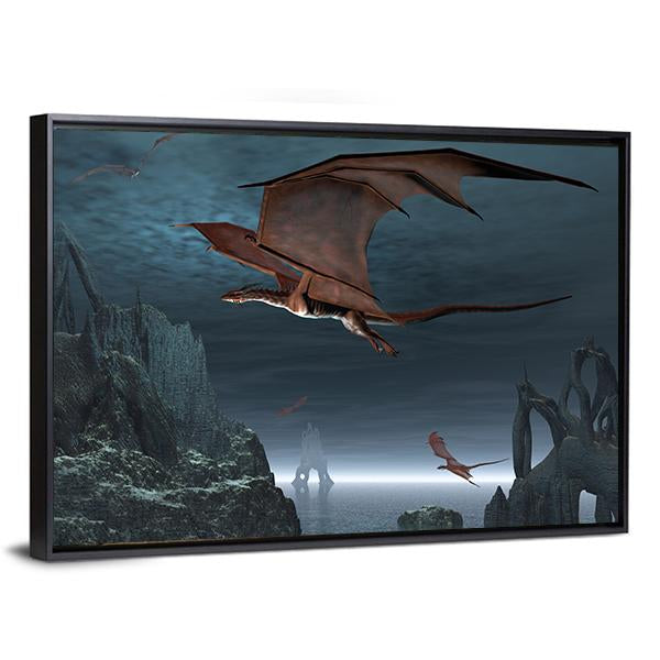 Red Dragons Flying Canvas Wall Art-3 Horizontal-Gallery Wrap-25" x 16"-Tiaracle