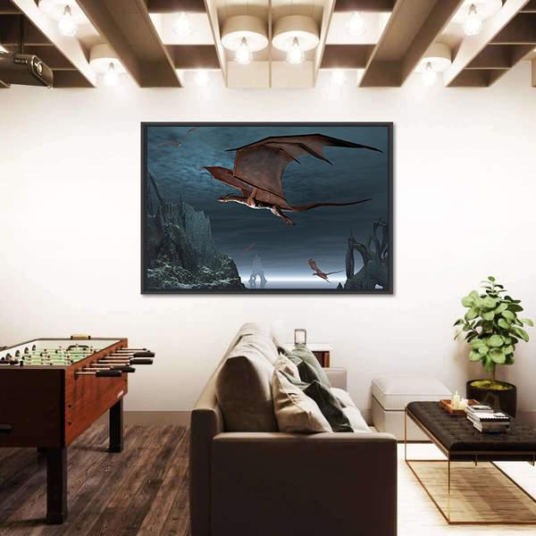 Red Dragons Flying Canvas Wall Art-3 Horizontal-Gallery Wrap-25" x 16"-Tiaracle