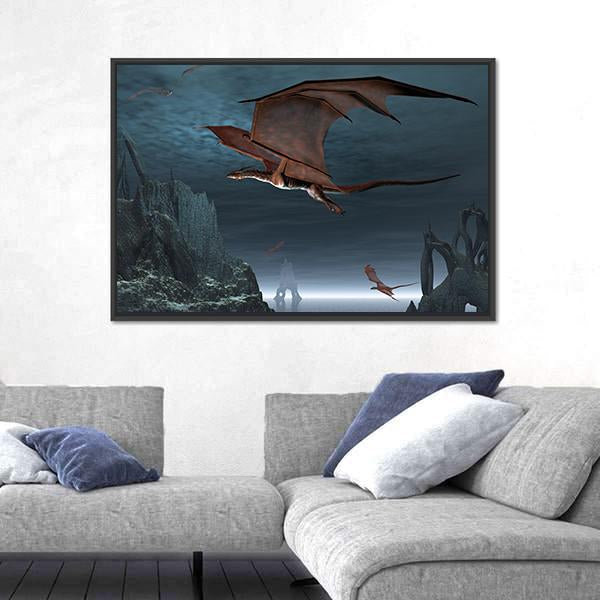 Red Dragons Flying Canvas Wall Art-3 Horizontal-Gallery Wrap-25" x 16"-Tiaracle
