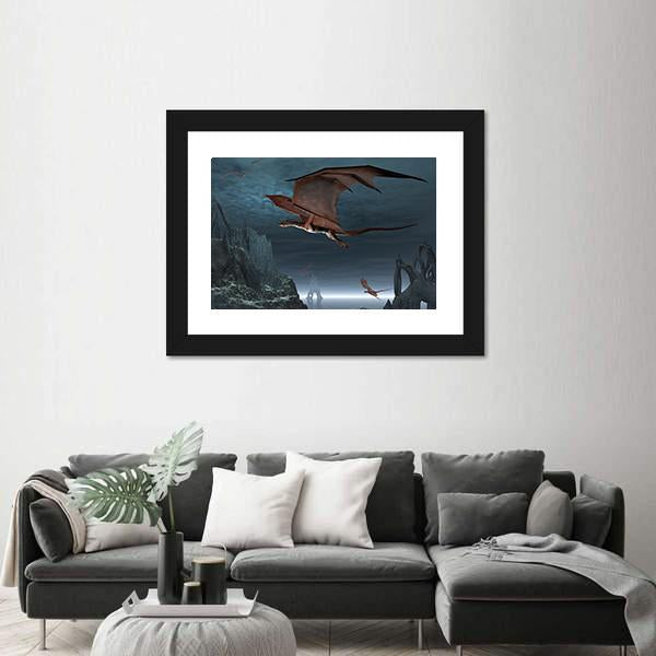 Red Dragons Flying Canvas Wall Art-3 Horizontal-Gallery Wrap-25" x 16"-Tiaracle