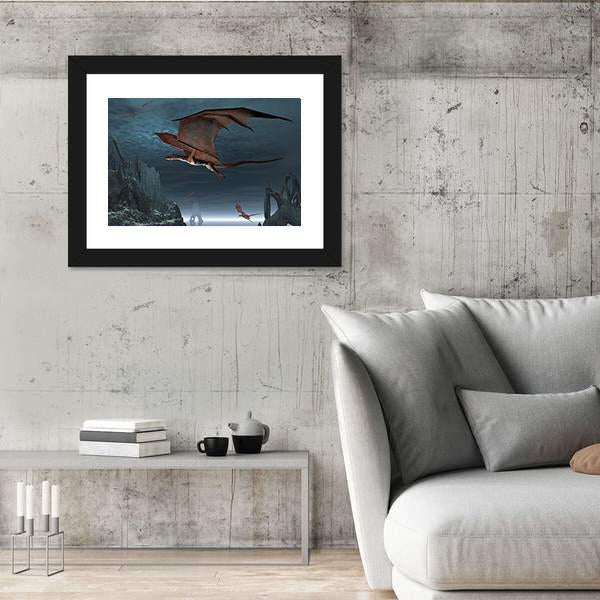 Red Dragons Flying Canvas Wall Art-3 Horizontal-Gallery Wrap-25" x 16"-Tiaracle