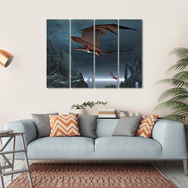 Red Dragons Flying Canvas Wall Art-4 Horizontal-Gallery Wrap-34" x 24"-Tiaracle