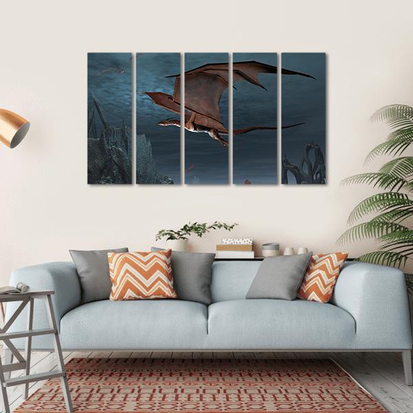 Red Dragons Flying Canvas Wall Art-5 Horizontal-Gallery Wrap-22" x 12"-Tiaracle