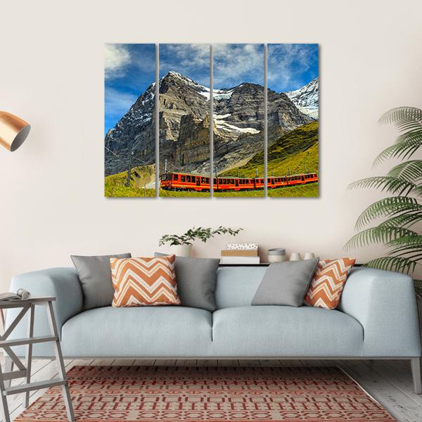 Red Electric Train Switzerland Canvas Wall Art-4 Horizontal-Gallery Wrap-34" x 24"-Tiaracle