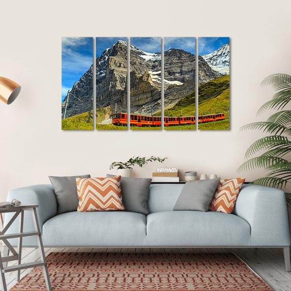 Red Electric Train Switzerland Canvas Wall Art-5 Horizontal-Gallery Wrap-22" x 12"-Tiaracle
