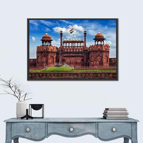 Lal Qila In Delhi Canvas Wall Art-1 Piece-Floating Frame-24" x 16"-Tiaracle