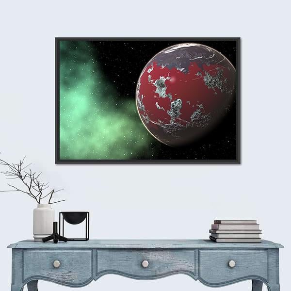 Red Gas Giant- Yavin in Deep Space Canvas Wall Art-1 Piece-Floating Frame-24" x 16"-Tiaracle