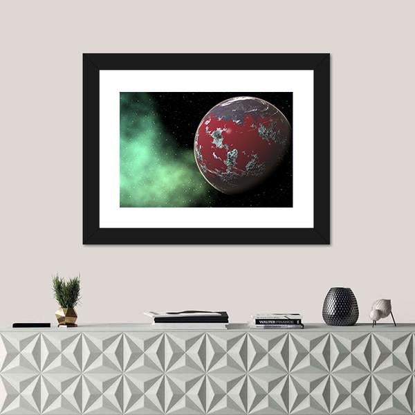Red Gas Giant- Yavin in Deep Space Canvas Wall Art-1 Piece-Framed Print-20" x 16"-Tiaracle