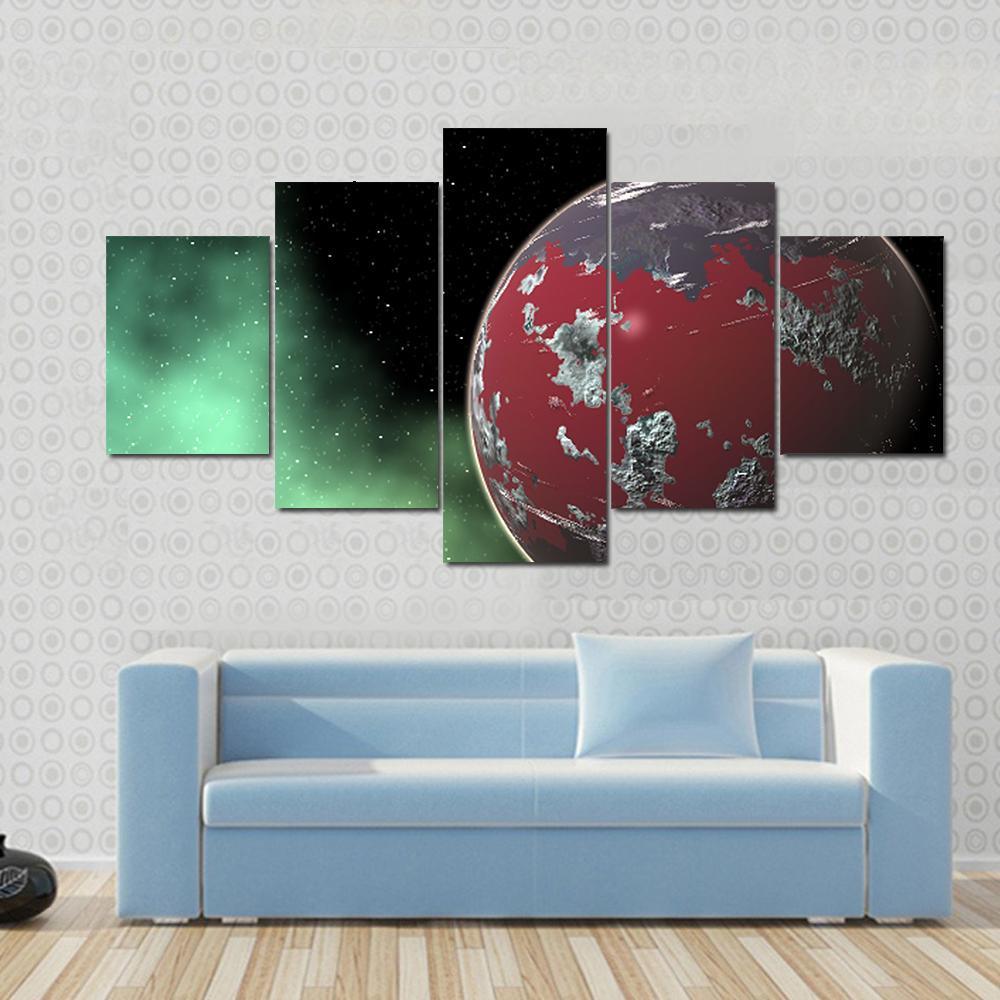 Red Gas Giant- Yavin in Deep Space Canvas Wall Art-5 Star-Gallery Wrap-62" x 32"-Tiaracle