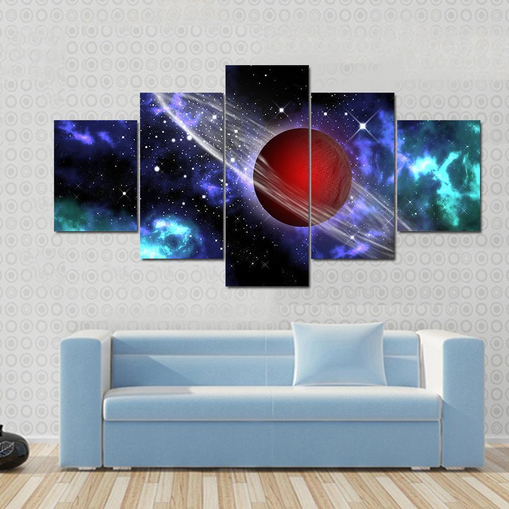 Red Gas Planet In The Orion Canvas Wall Art-5 Star-Gallery Wrap-62" x 32"-Tiaracle