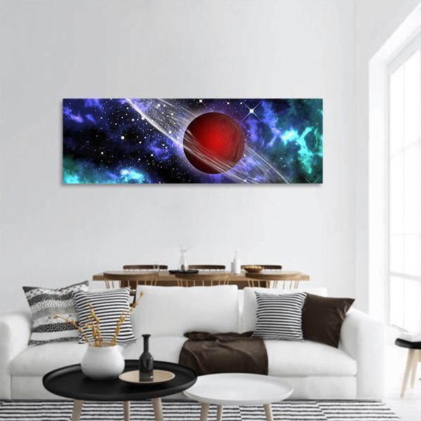 Red Gas Planet In The Orion Panoramic Canvas Wall Art-1 Piece-36" x 12"-Tiaracle