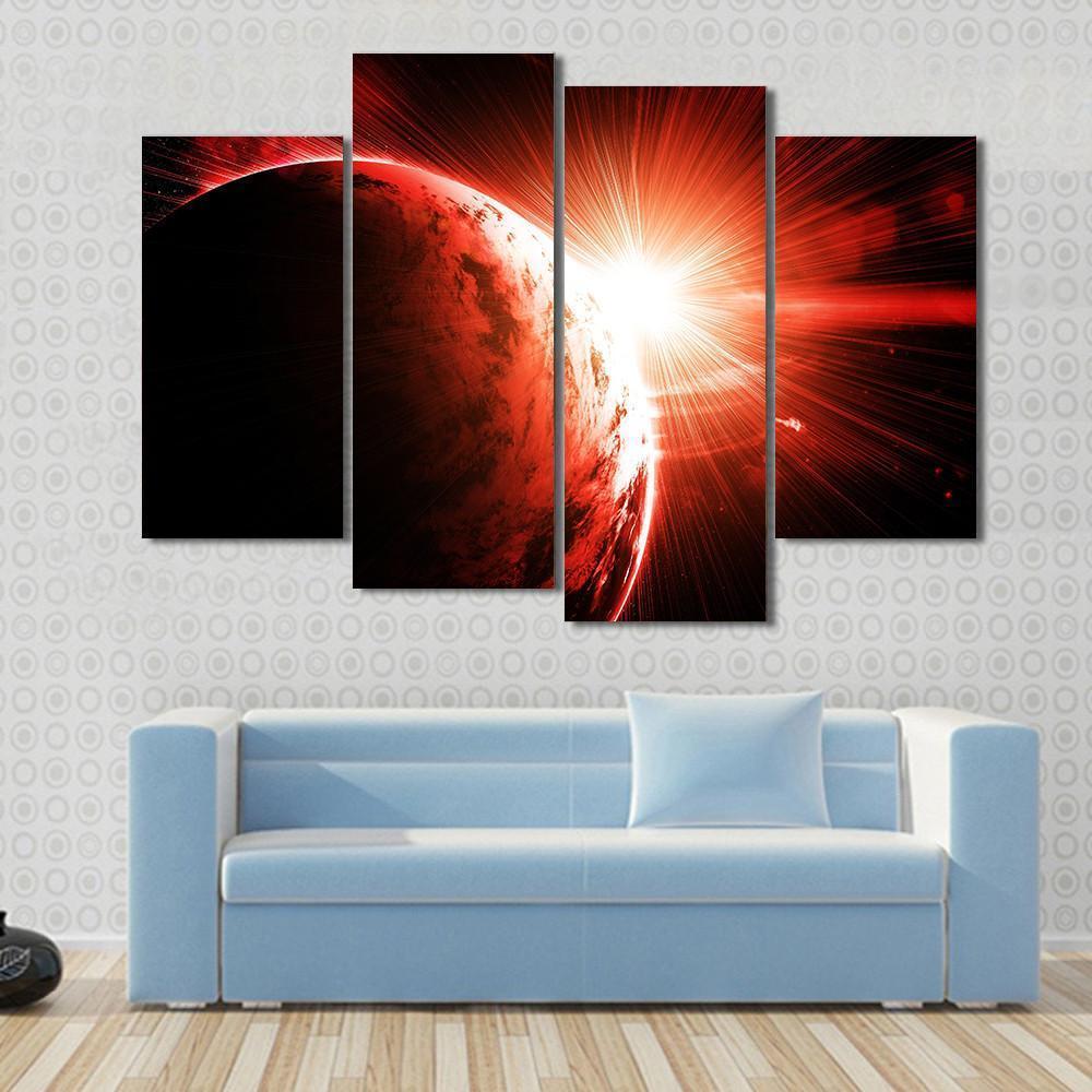 Red Gasy Planet With Its Star Canvas Wall Art-4 Pop-Gallery Wrap-50" x 32"-Tiaracle