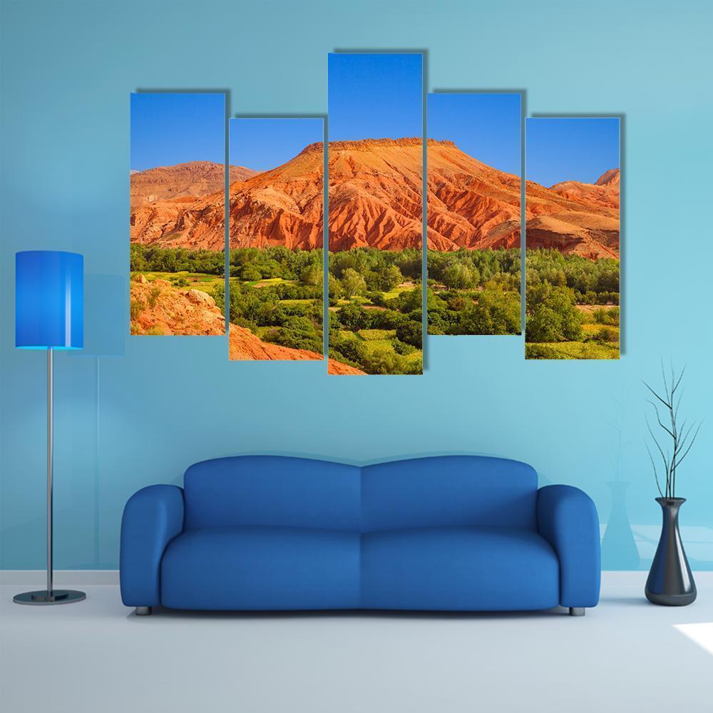 Red Hill Over Dades Valley Canvas Wall Art-5 Pop-Gallery Wrap-47" x 32"-Tiaracle