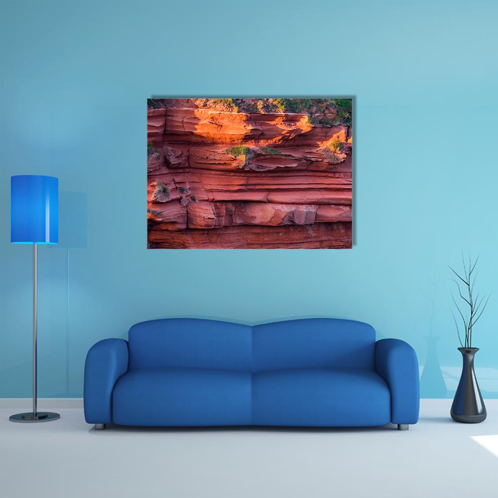 Red Layered Cliff Canvas Wall Art-1 Piece-Gallery Wrap-48" x 32"-Tiaracle