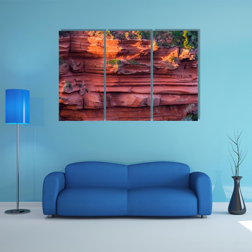 Red Layered Cliff Canvas Wall Art-5 Pop-Gallery Wrap-47" x 32"-Tiaracle