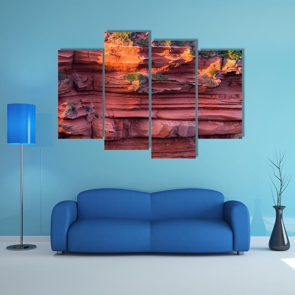 Red Layered Cliff Canvas Wall Art-4 Pop-Gallery Wrap-50" x 32"-Tiaracle