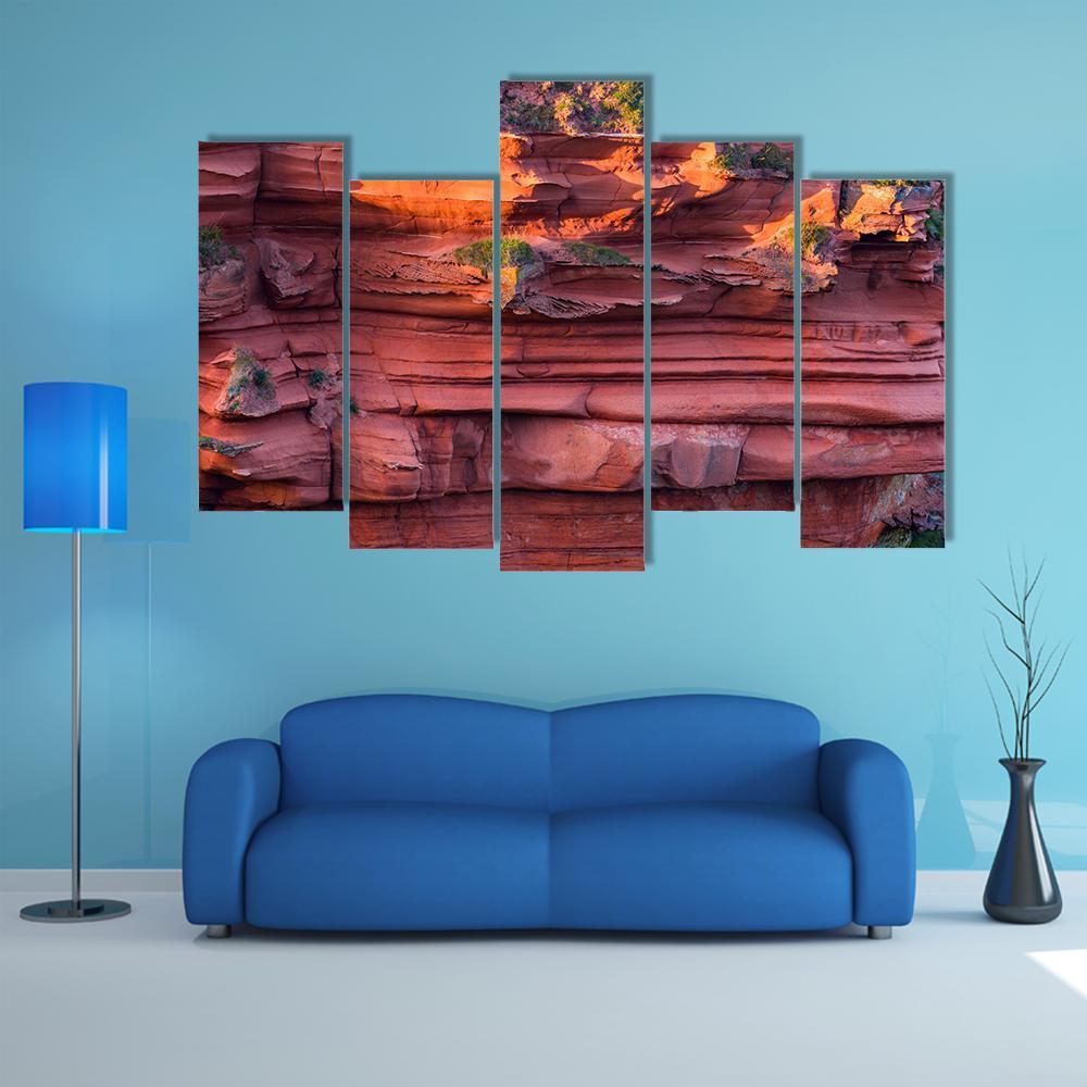 Red Layered Cliff Canvas Wall Art-5 Pop-Gallery Wrap-47" x 32"-Tiaracle