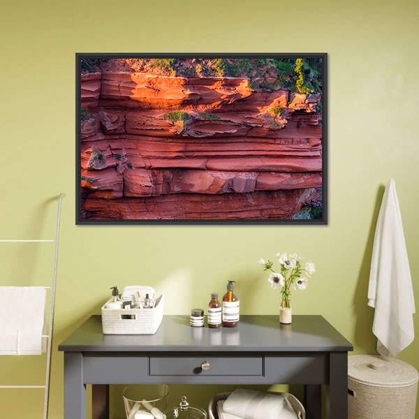 Red Layered Cliff Canvas Wall Art-3 Horizontal-Gallery Wrap-25" x 16"-Tiaracle