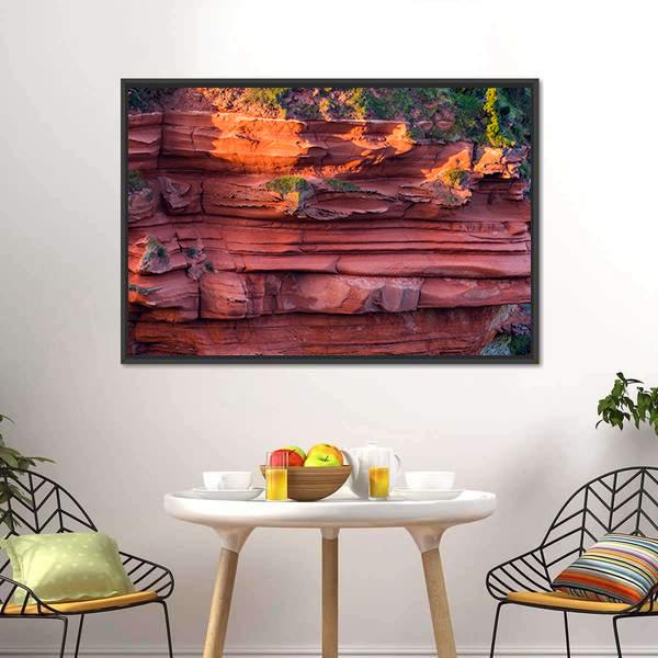 Red Layered Cliff Canvas Wall Art-1 Piece-Floating Frame-24" x 16"-Tiaracle