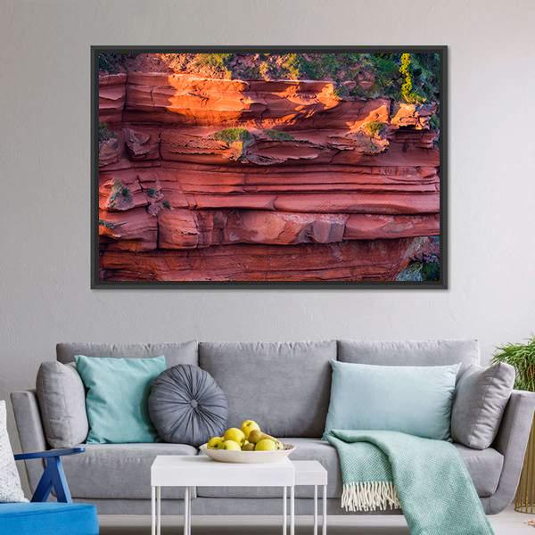Red Layered Cliff Canvas Wall Art-3 Horizontal-Gallery Wrap-25" x 16"-Tiaracle