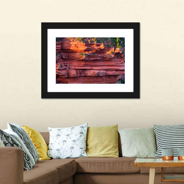 Red Layered Cliff Canvas Wall Art-1 Piece-Framed Print-20" x 16"-Tiaracle