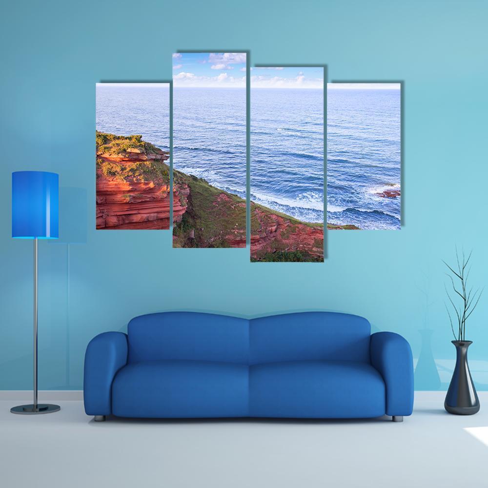 Red Layered Cliffs Of Scotland's Canvas Wall Art-4 Pop-Gallery Wrap-50" x 32"-Tiaracle
