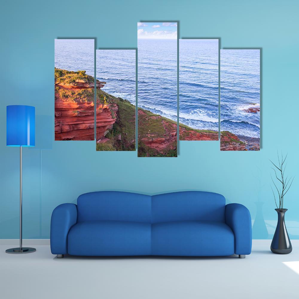 Red Layered Cliffs Of Scotland's Canvas Wall Art-5 Pop-Gallery Wrap-47" x 32"-Tiaracle