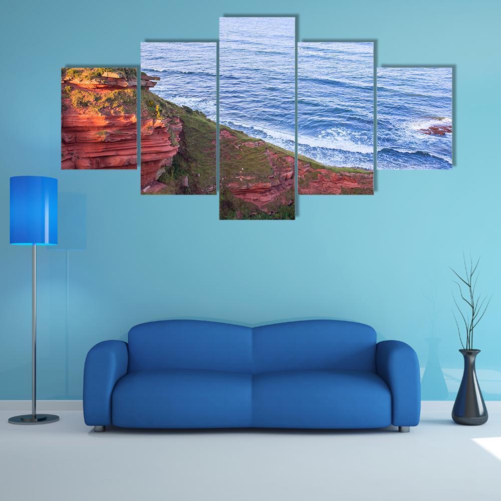 Red Layered Cliffs Of Scotland's Canvas Wall Art-5 Star-Gallery Wrap-62" x 32"-Tiaracle