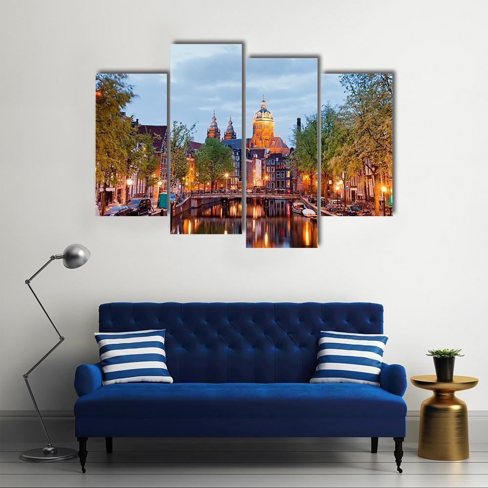 Amsterdam At Dusk Canvas Wall Art-4 Pop-Gallery Wrap-50" x 32"-Tiaracle