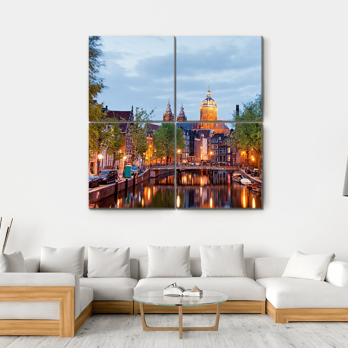 Amsterdam At Dusk Canvas Wall Art-4 Square-Gallery Wrap-17" x 17"-Tiaracle