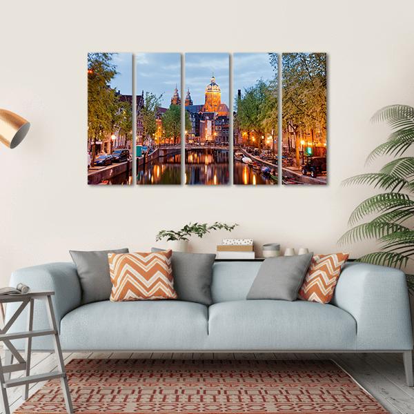 Amsterdam At Dusk Canvas Wall Art-5 Horizontal-Gallery Wrap-22&quot; x 12&quot;-Tiaracle