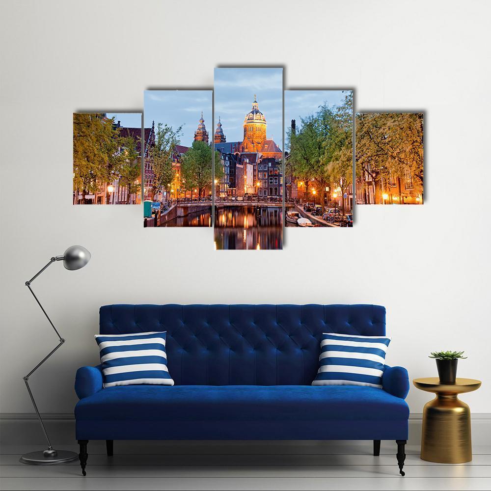 Amsterdam At Dusk Canvas Wall Art-5 Star-Gallery Wrap-62" x 32"-Tiaracle