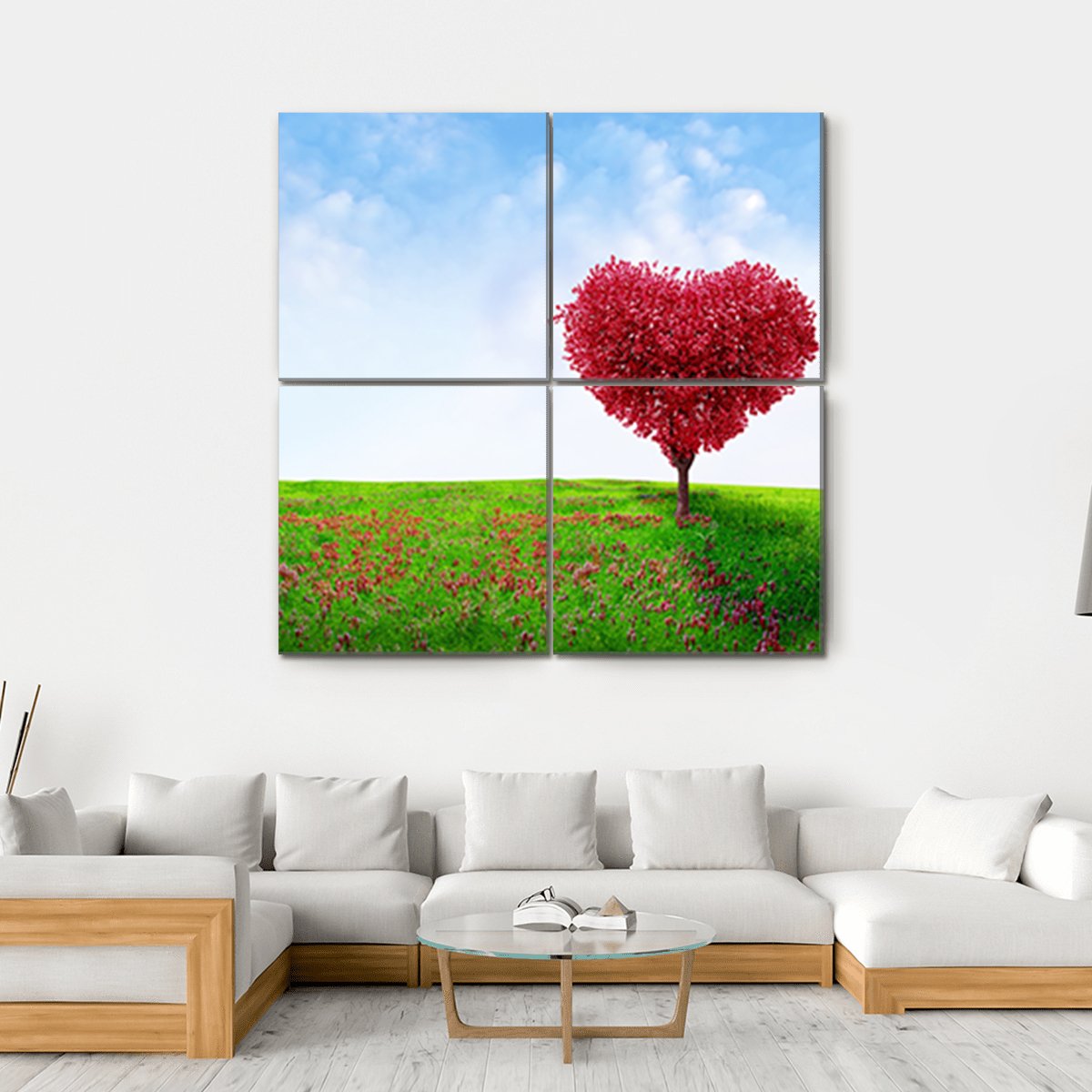 Red Love Tree In Summer Canvas Wall Art-4 Square-Gallery Wrap-17" x 17"-Tiaracle