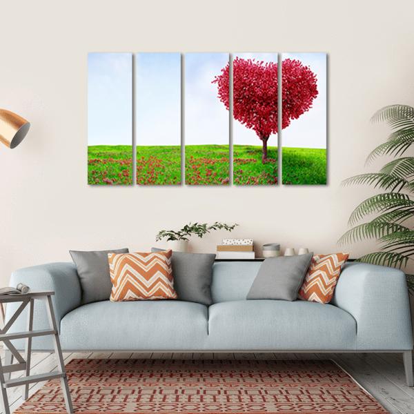 Red Love Tree In Summer Canvas Wall Art-5 Horizontal-Gallery Wrap-22" x 12"-Tiaracle