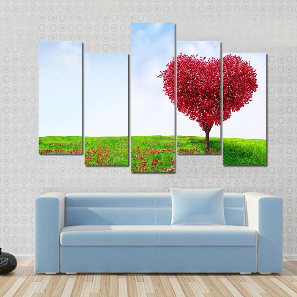 Red Love Tree In Summer Canvas Wall Art-5 Pop-Gallery Wrap-47" x 32"-Tiaracle