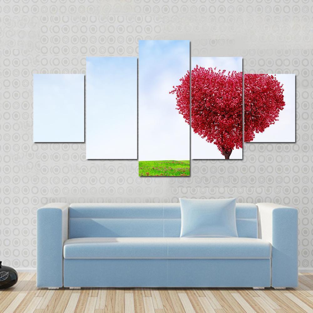 Red Love Tree In Summer Canvas Wall Art-5 Pop-Gallery Wrap-47" x 32"-Tiaracle