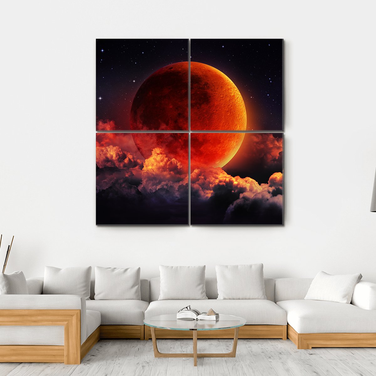 Red Planet With Clouds Canvas Wall Art-4 Square-Gallery Wrap-17" x 17"-Tiaracle