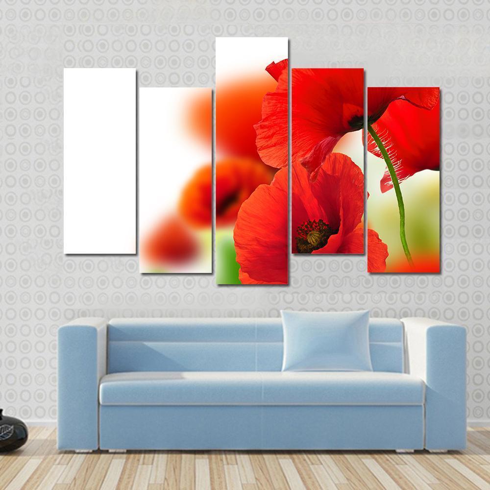Red Poppies Canvas Wall Art-5 Pop-Gallery Wrap-47" x 32"-Tiaracle